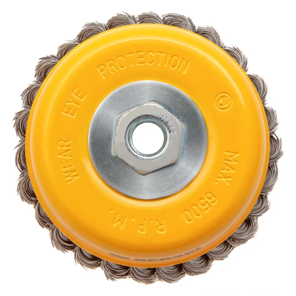 Щетка для УШМ Denzel 125 мм, Чашка, крученая нержавеющая проволока 0.5 мм, М14 - изображение 5