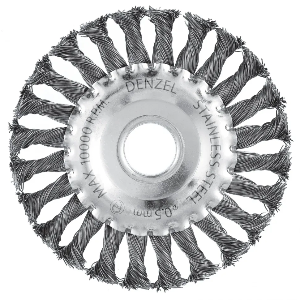 Щетка для УШМ Denzel 125 мм Плоская, крученая нержавеющая проволока 0.5 мм, посадка 22.2 мм - изображение 2