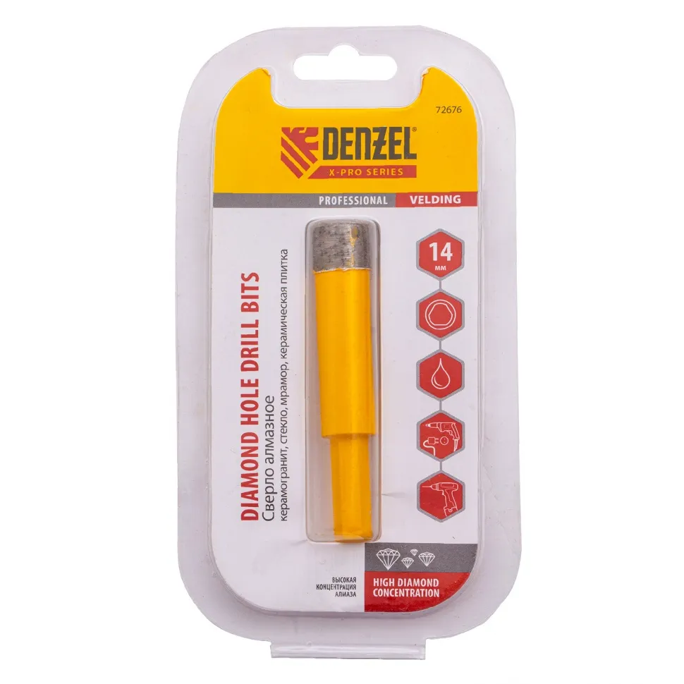 Сверло алмазное по керамограниту Denzel 14 мм, мокрая резка, трехгранный хвостовик - изображение 6