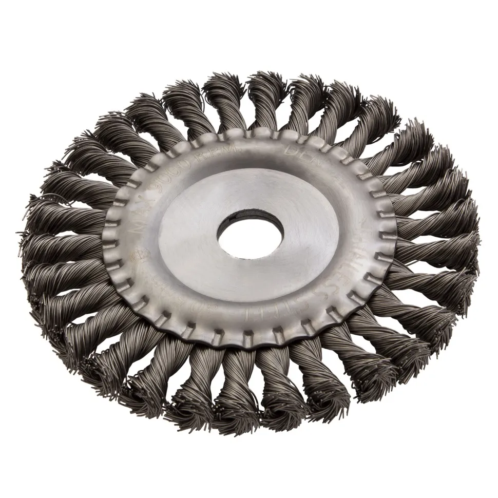 Щетка для УШМ Denzel 150 мм, Плоская, крученая нержавеющая проволока 0.5мм, посадка 22.2 мм