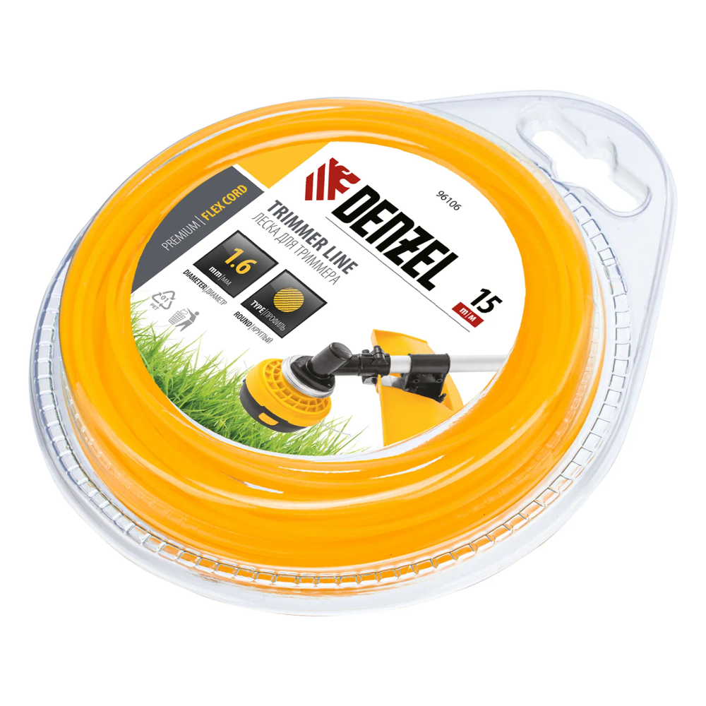 Леска для триммера Denzel круглая 1.6 ммх15 м, блистер Flex cord
