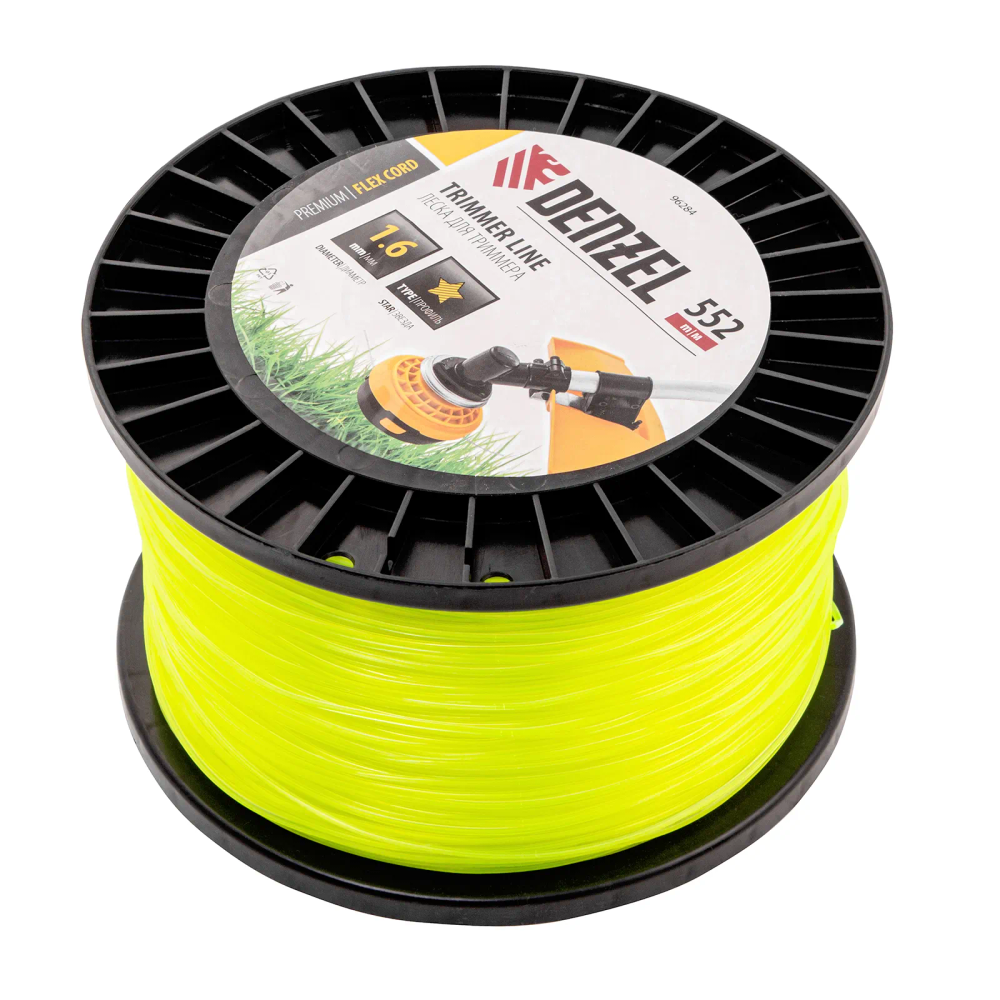 Леска для триммера Denzel звезда, 1,6ммх552м, на DIN катушке FLEX CORD - изображение 2