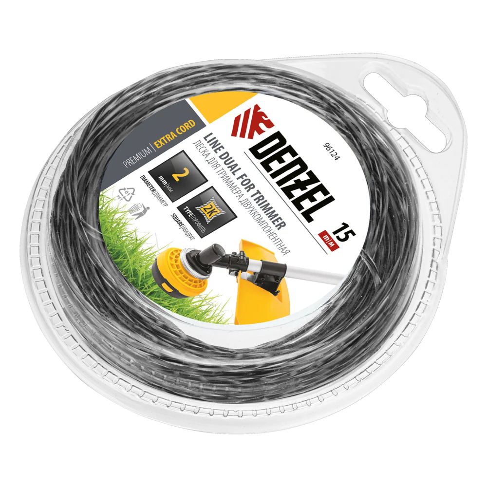 Леска для триммера Denzel двухкомпонентная квадрат 2 мм, 15 м Extra cord