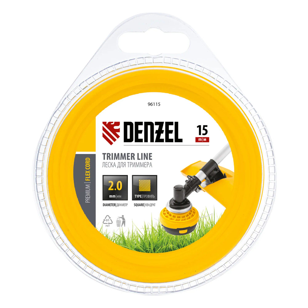 Леска для триммера Denzel квадрат 2 ммх15 м, блистер Flex cord - изображение 2