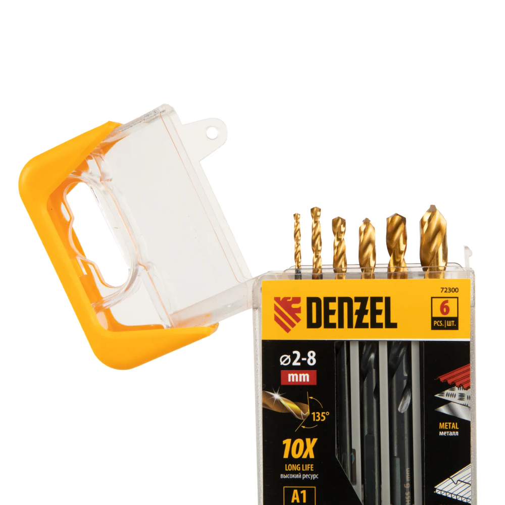 Набор сверл по металлу Denzel 2-3-4-5-6-8 мм, HSS-Tin, Golden Tip, 6 шт - изображение 2