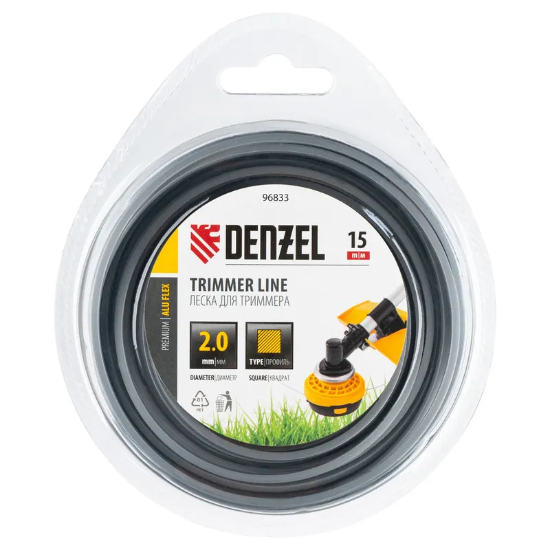 Леска для триммера Denzel армированная алюминием квадратная, 2,0ммх15м, блистер ALUFLEX - изображение 2