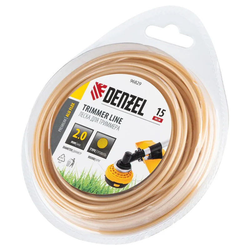 Леска для триммера Denzel армированная алюминием круглая, 2,0ммх15м, блистер ALUFLEX