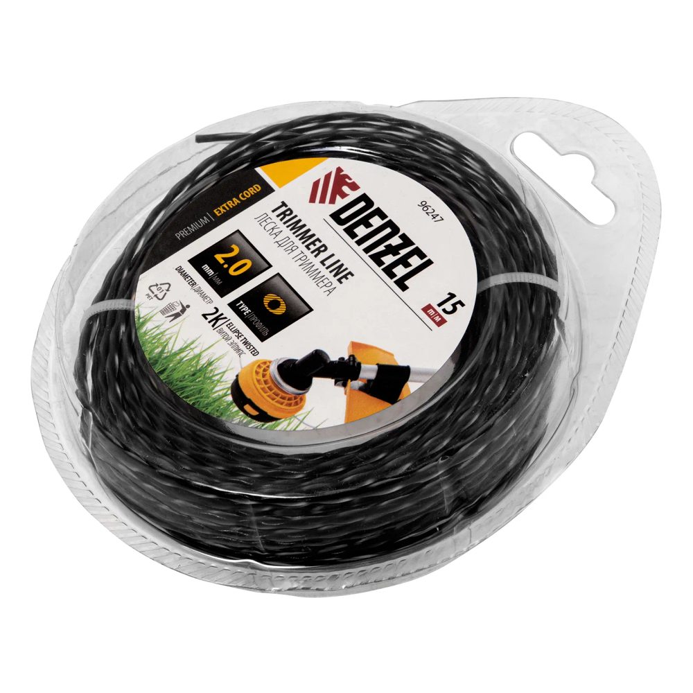 Леска для триммера Denzel двухкомпонентная эллипс, 2,0ммх15м, блистер EXTRA CORD, - изображение 2