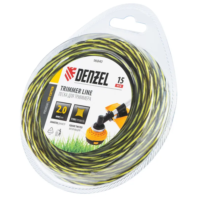 Леска для триммера Denzel двухкомпонентная витая квадратная, 2,0ммх15м, блистер SkyCutter