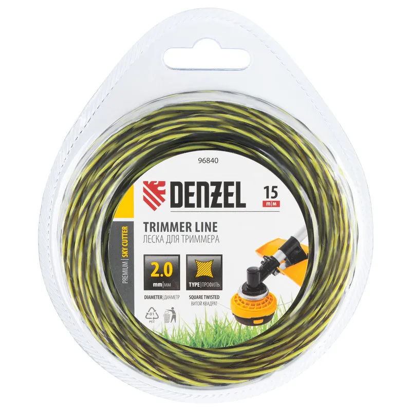 Леска для триммера Denzel двухкомпонентная витая квадратная, 2,0ммх15м, блистер SkyCutter - изображение 2