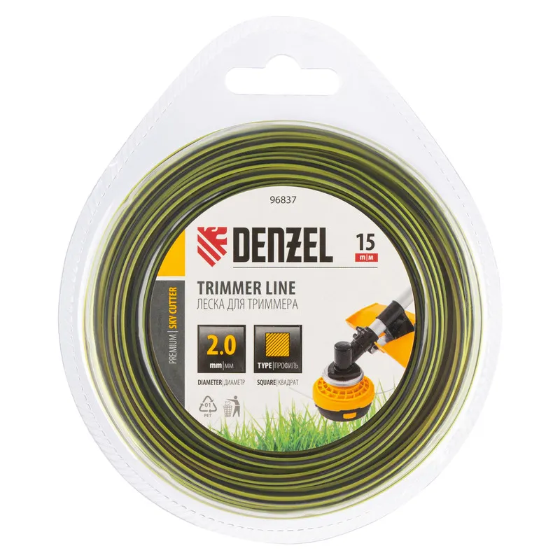 Леска для триммера Denzel двухкомпонентная квадратная, 2,0ммх15м, блистер SkyCutter - изображение 2