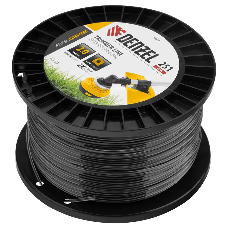 Леска для триммера двухкомпонентная Denzel квадрат, 2,0ммх251м, на DIN катушке EXTRA CORD - изображение 2