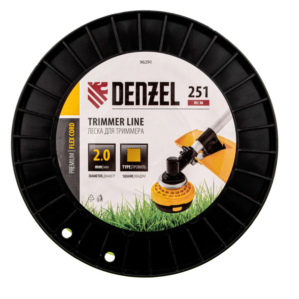 Леска для триммера Denzel квадрат, 2,0ммх251м, на DIN катушке FLEX CORD - изображение 3