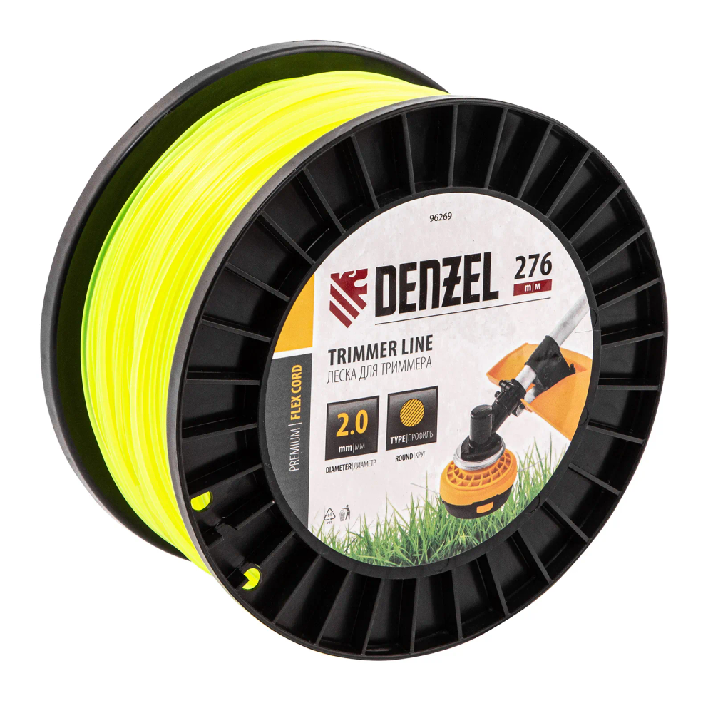 Леска для триммера Denzel круглая, 2,0ммх276м, на DIN катушке FLEX CORD