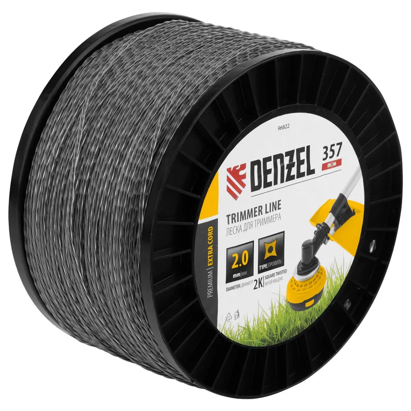 Леска для триммера Denzel двухкомпонентная витой квадрат, 2,0ммх357м, на DIN катушке EXTRA CORD