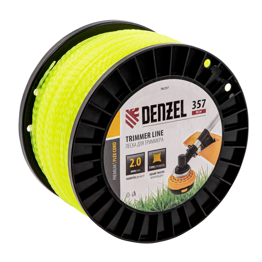 Леска для триммера Denzel витой квадрат, 2,0ммх357м, на DIN катушке FLEX CORD