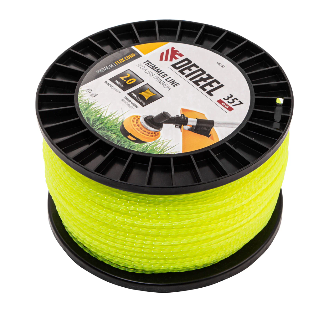 Леска для триммера Denzel витой квадрат, 2,0ммх357м, на DIN катушке FLEX CORD - изображение 2