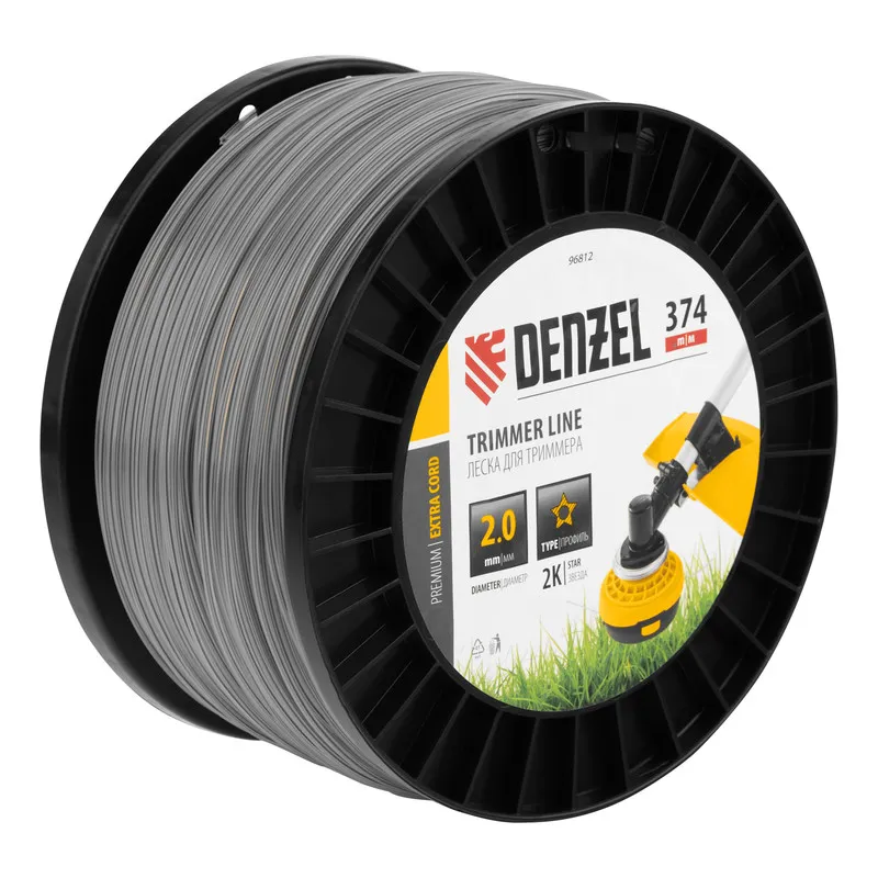 Леска для триммера Denzel двухкомпонентная звезда, 2,0ммх374м, на DIN катушке EXTRA CORD