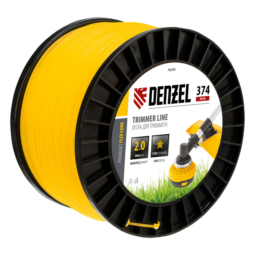 Леска для триммера Denzel звезда, 2,0ммх374м, на DIN катушке FLEX CORD - изображение 3