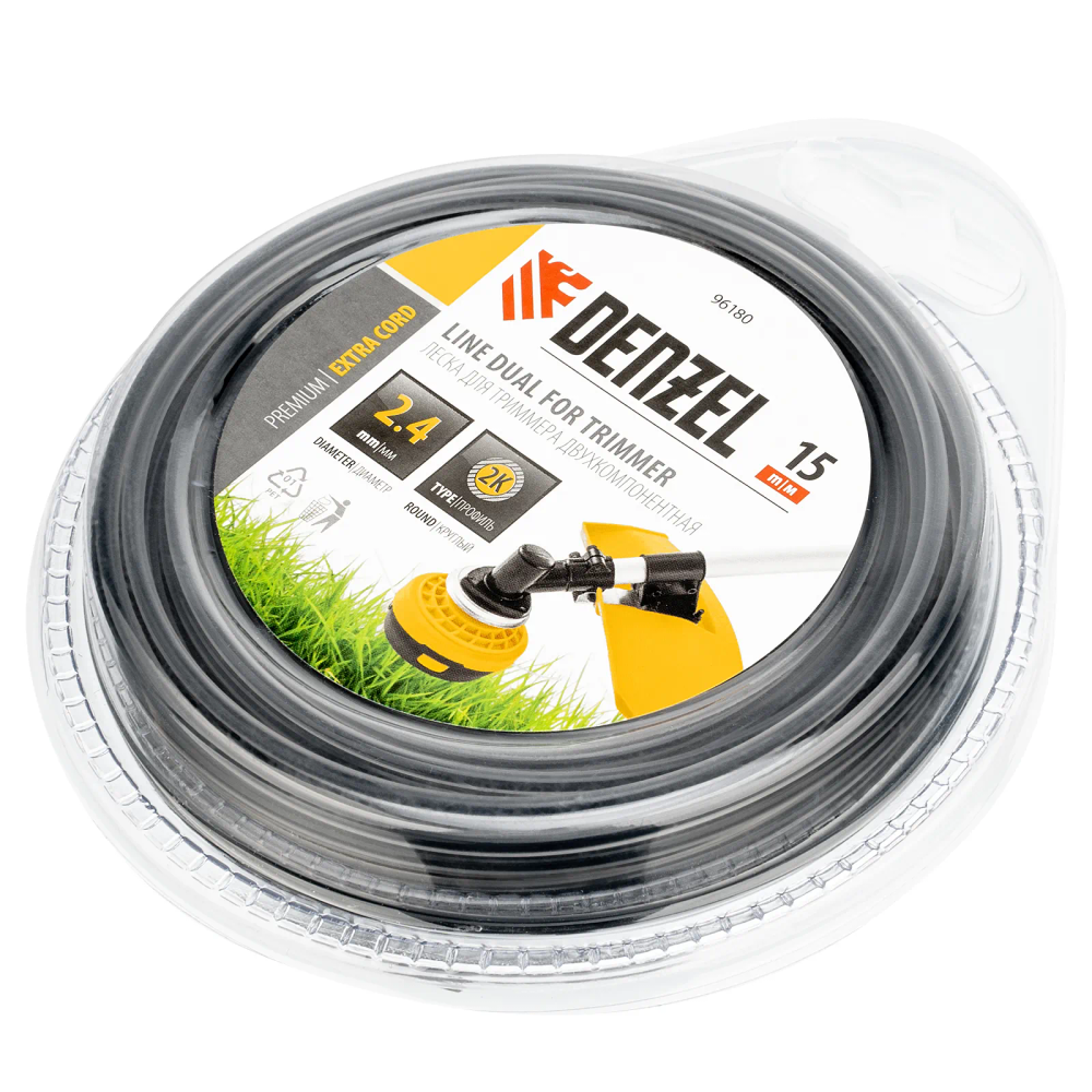 Леска двухкомпонентная для триммера Denzel круглая, 2.4 ммх15 м, EXTRA CORD - изображение 2