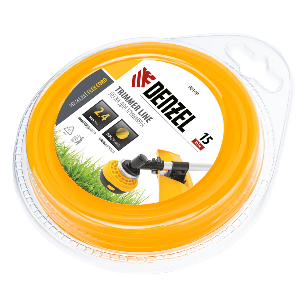 Леска для триммера Denzel круглая 2.4 ммх15 м, блистер Flex cord