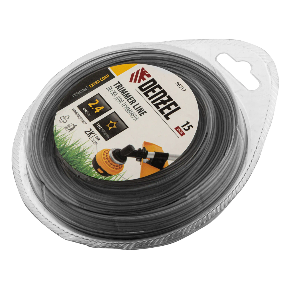 Леска для триммера Denzel двухкомпонентная звезда, 2,4ммх15м, блистер EXTRA CORD, - изображение 2