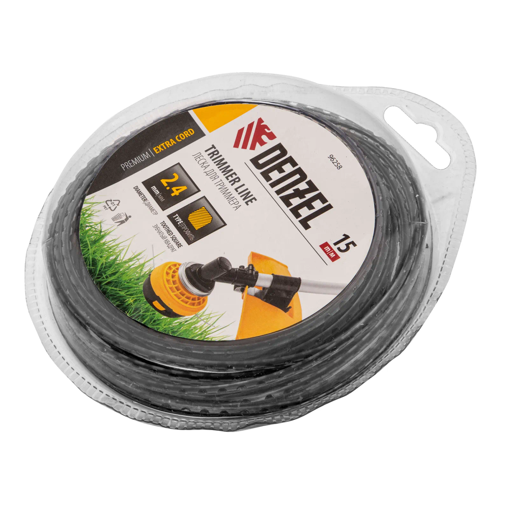 Леска для триммера Denzel двухкомпонентная зубчатый квадрат, 2,4ммх15м, блистер EXTRA CORD, - изображение 2