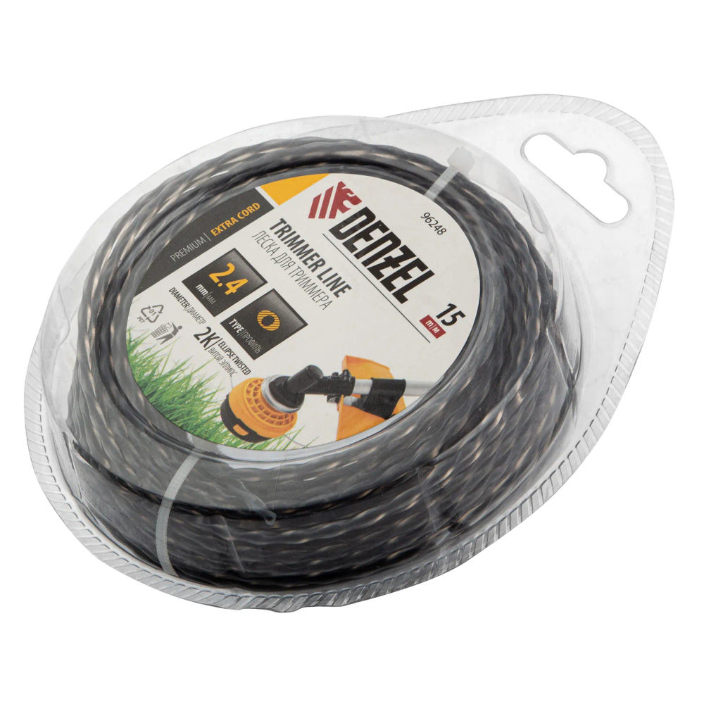 Леска для триммера Denzel двухкомпонентная эллипс 2,4ммх15м, блистер EXTRA CORD, - изображение 2
