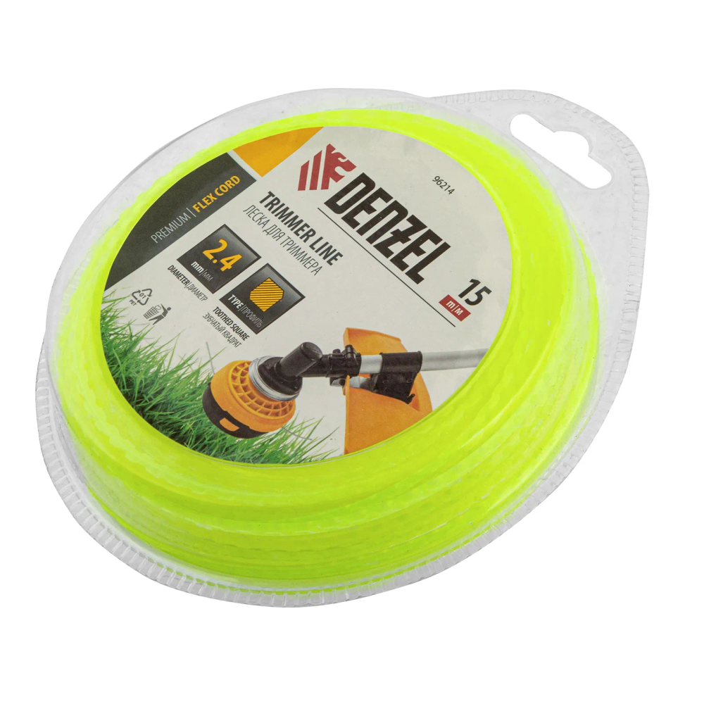 Леска для триммера Denzel зубчатый квадрат, 2,4ммх15м, FLEX CORD, - изображение 2