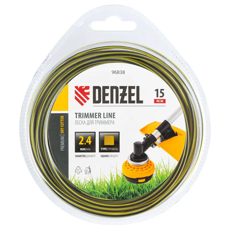 Леска для триммера Denzel двухкомпонентная квадратная, 2,4ммх15м, блистер SkyCutter - изображение 2