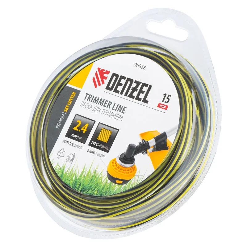 Леска для триммера Denzel двухкомпонентная квадратная, 2,4ммх15м, блистер SkyCutter