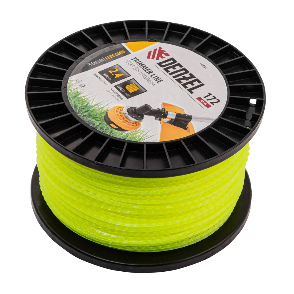 Леска для триммера Denzel зубчатый квадрат, 2,4ммх172м, на DIN катушке FLEX CORD - изображение 2