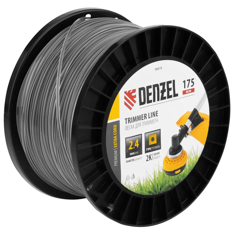 Леска для триммера Denzel двухкомпонентная квадрат, 2,4ммх175м, на DIN катушке EXTRA CORD