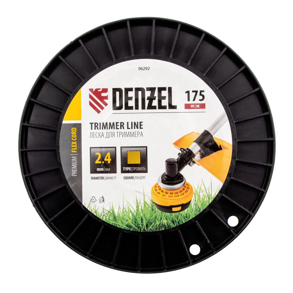 Леска для триммера Denzel квадрат, 2,4ммх175м, на DIN катушке FLEX CORD - изображение 3
