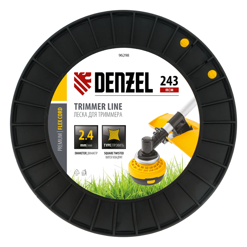 Леска для триммера Denzel витой квадрат, 2,4ммх243м, на DIN катушке FLEX CORD - изображение 2