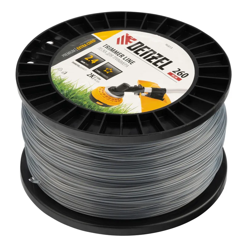 Леска для триммера Denzel двухкомпонентная звезда, 2,4ммх260м, на DIN катушке EXTRA CORD - изображение 2