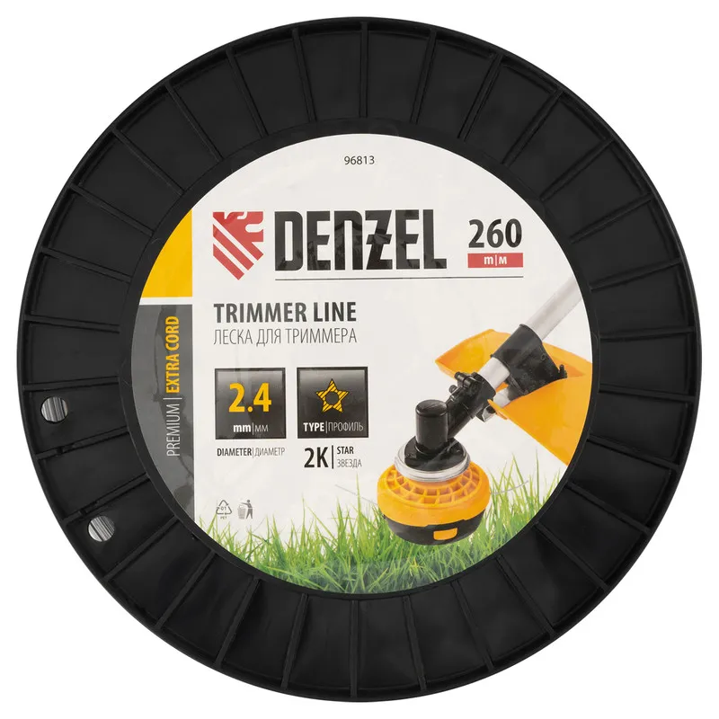 Леска для триммера Denzel двухкомпонентная звезда, 2,4ммх260м, на DIN катушке EXTRA CORD - изображение 3