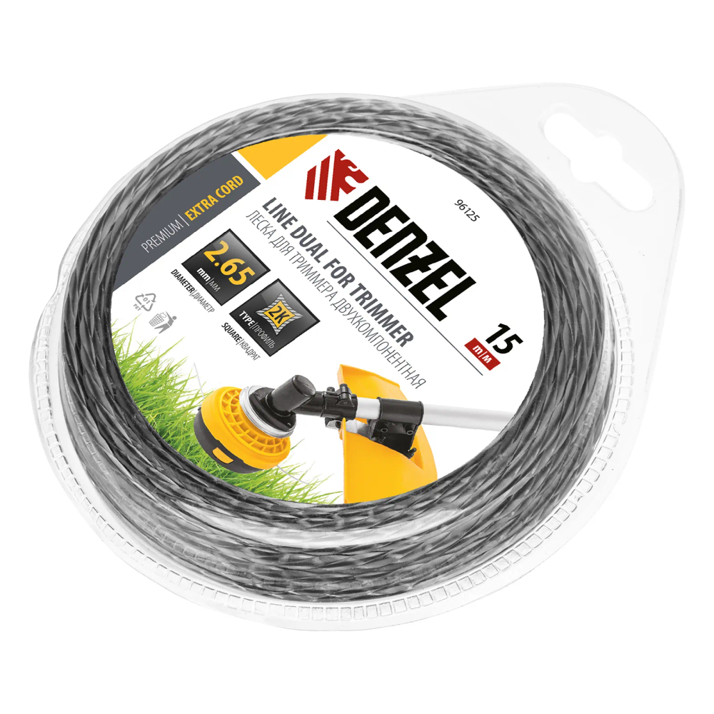 Леска для триммера двухкомпонентная Denzel квадратная 2.65 мм x 15 м Extra cord