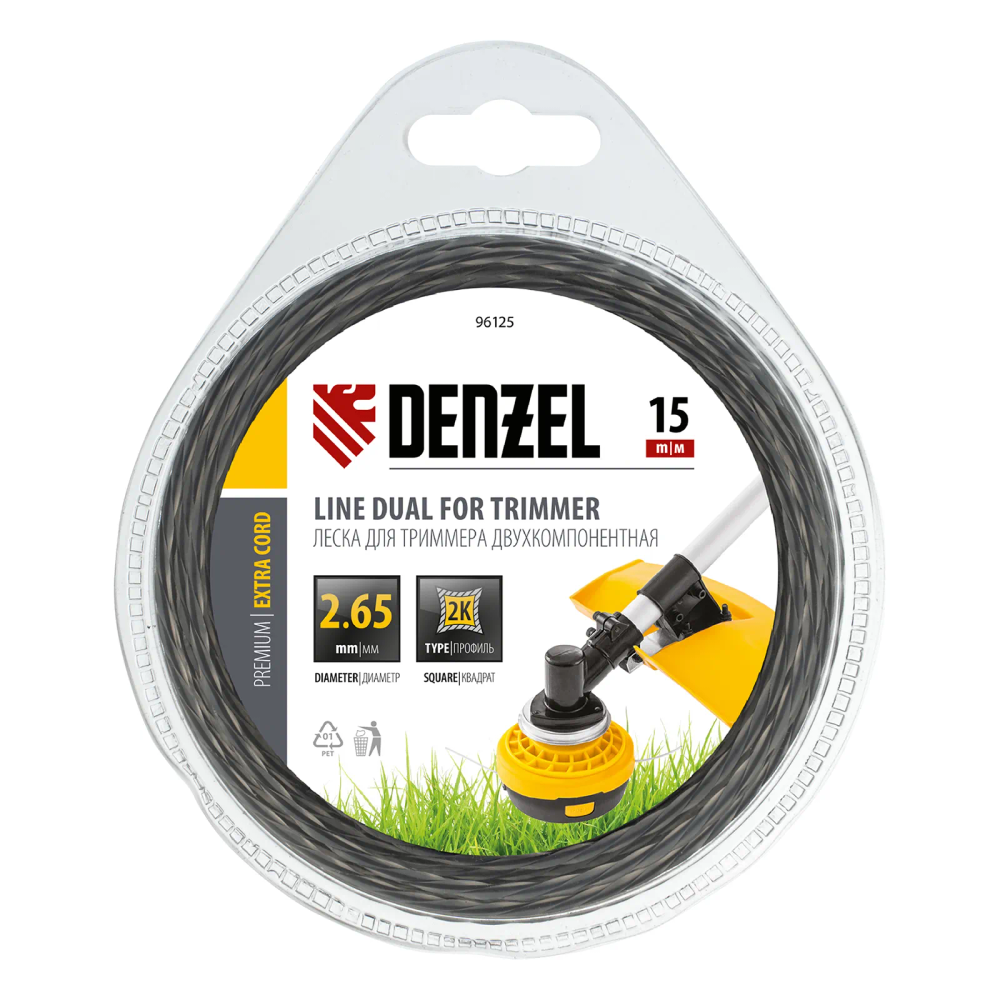 Леска для триммера двухкомпонентная Denzel квадратная 2.65 мм x 15 м Extra cord - изображение 2