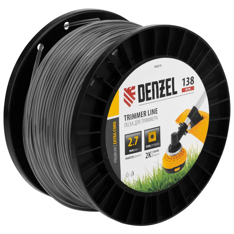 Леска для триммера Denzel двухкомпонентная квадрат, 2,7ммх138м, на DIN катушке EXTRA CORD
