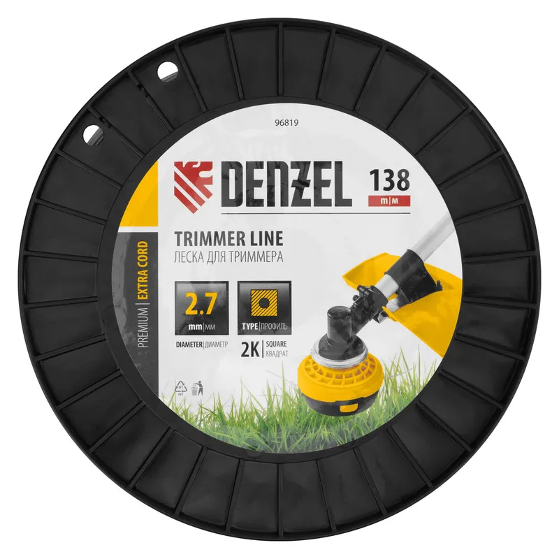 Леска для триммера Denzel двухкомпонентная квадрат, 2,7ммх138м, на DIN катушке EXTRA CORD - изображение 3