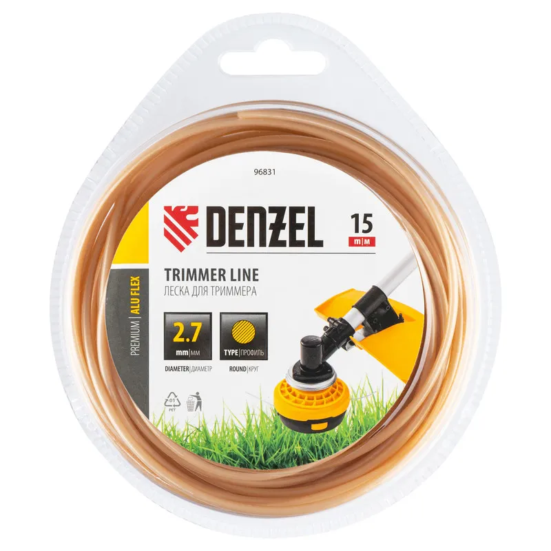Леска для триммера Denzel армированная алюминием круглая, 2,7ммх15м, блистер ALUFLEX - изображение 2