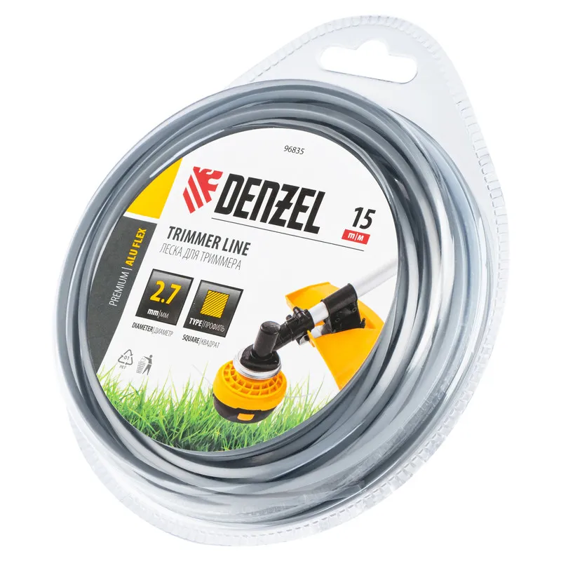 Леска для триммера Denzel армированная алюминием квадратная, 2,7ммх15м, блистер ALUFLEX