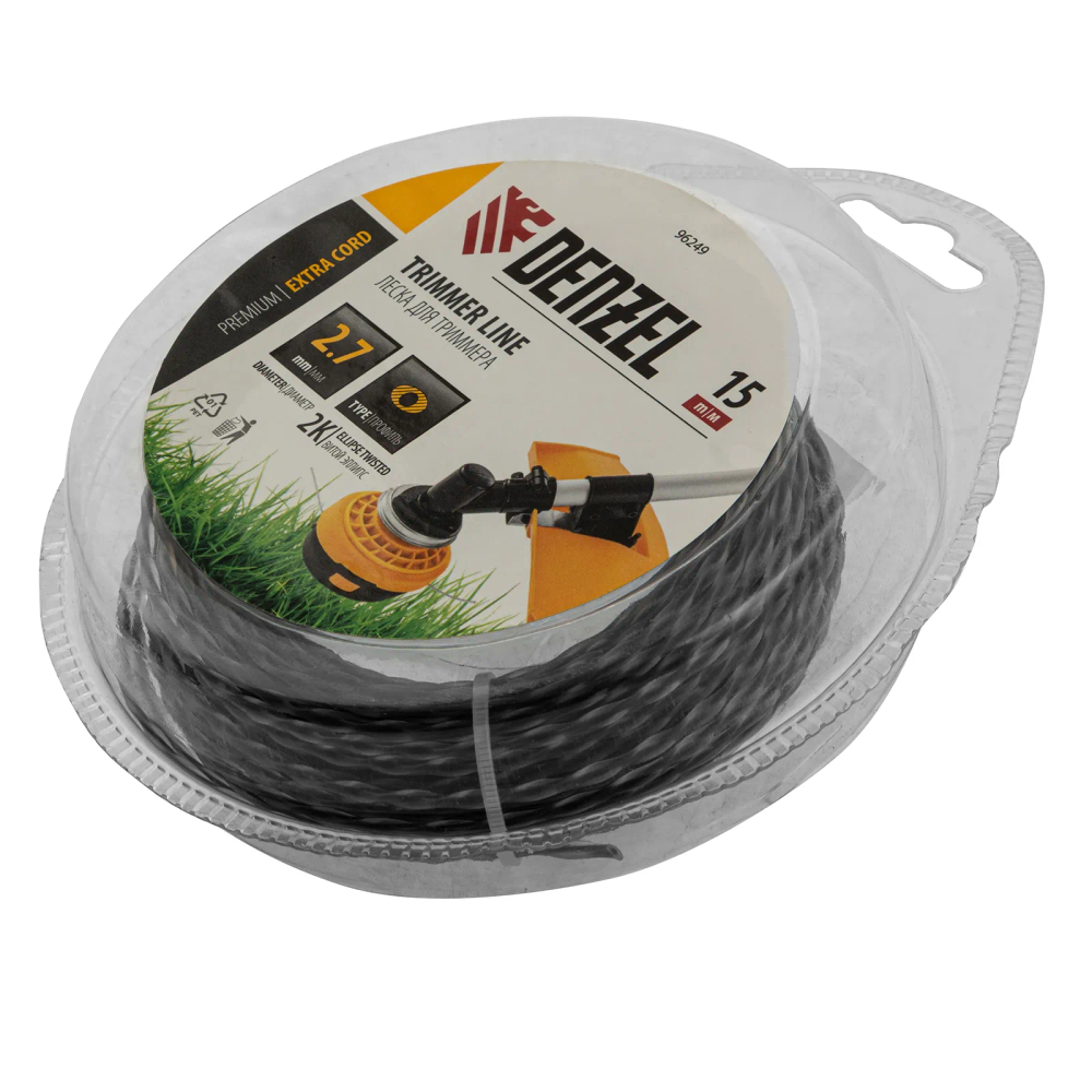 Леска для триммера Denzel двухкомпонентная эллипс, 2,7ммх15м, блистер EXTRA CORD, - изображение 2