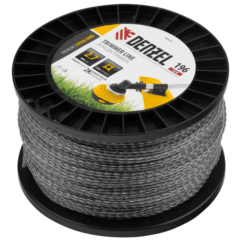 Леска для триммера Denzel двухкомпонентная витой квадрат, 2,7ммх196м, на DIN катушке EXTRA CORD - изображение 2
