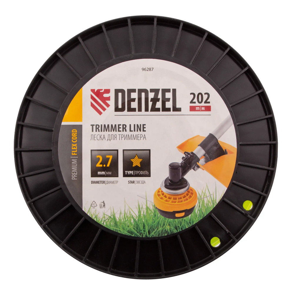 Леска для триммера Denzel звезда, 2,7ммх202м, на DIN катушке FLEX CORD