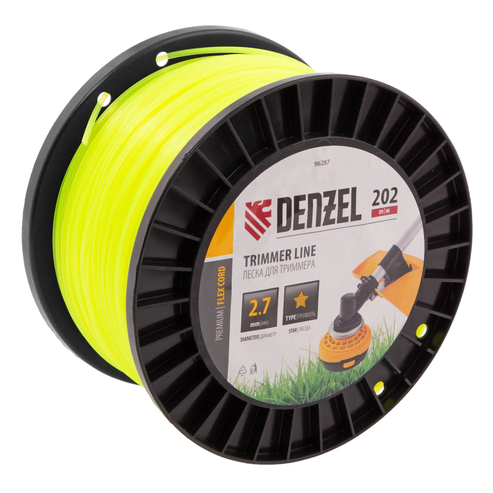 Леска для триммера Denzel звезда, 2,7ммх202м, на DIN катушке FLEX CORD - изображение 2