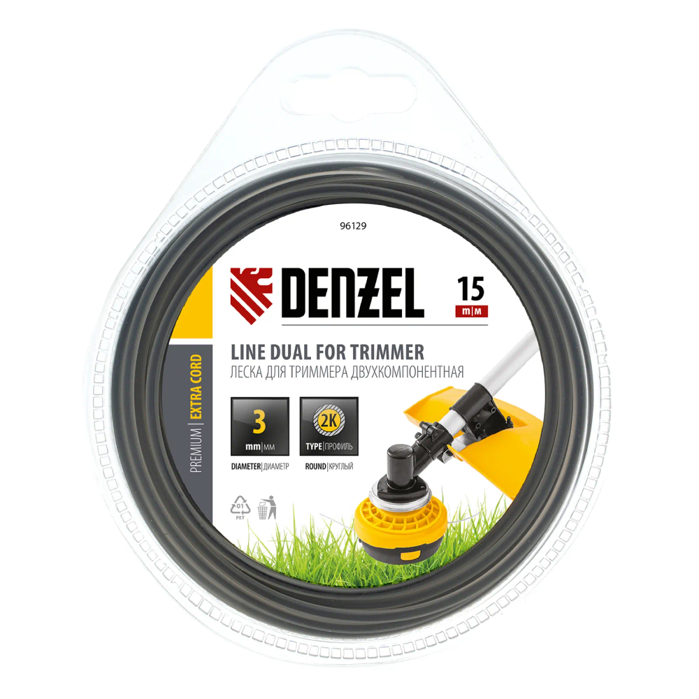 Леска для триммера Denzel двухкомпонентная круглая 3.0 мм, 15 м Extra cord - изображение 2