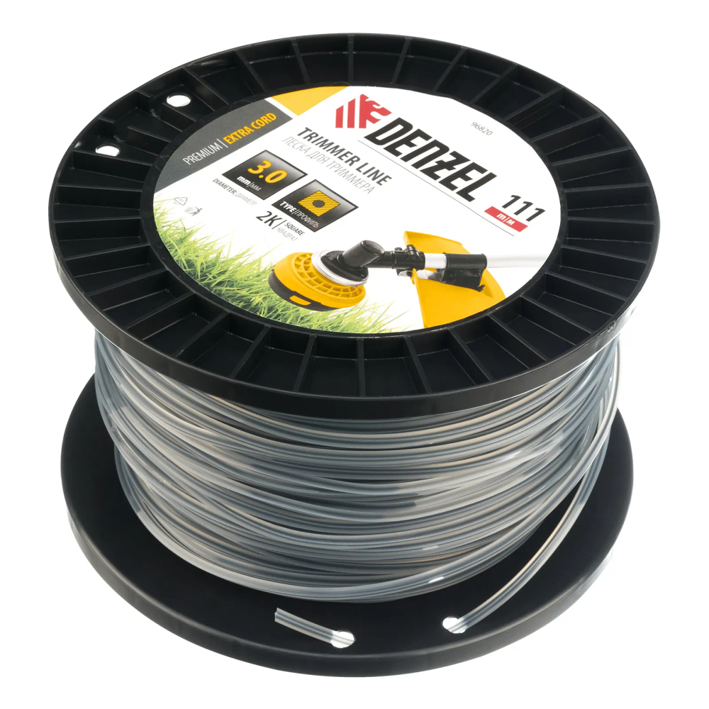Леска для триммера Denzel двухкомпонентная квадрат, 3,0ммх111м, на DIN катушке EXTRA CORD - изображение 2