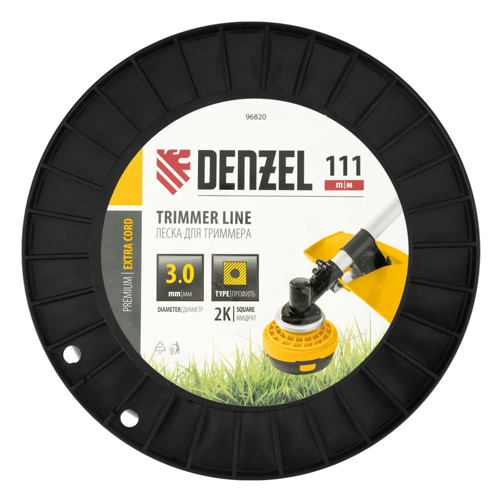 Леска для триммера Denzel двухкомпонентная квадрат, 3,0ммх111м, на DIN катушке EXTRA CORD - изображение 3